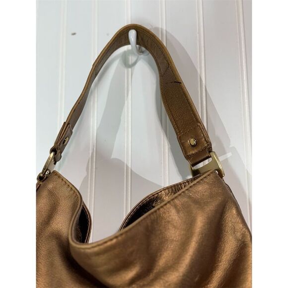 Michael Kors Bronze Metallic Leather Hobo Shoulder Bag Slouchy Y2K Mob Wife - Picture 9 of 10